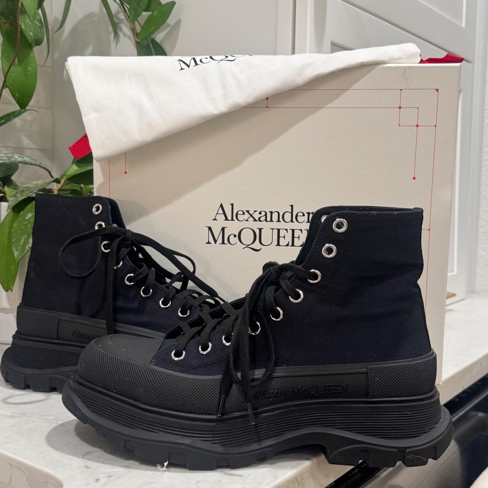 NEW Alexander McQueen Tread Slick Boots Mens 43 Blank Canvas High Top Lug US 10